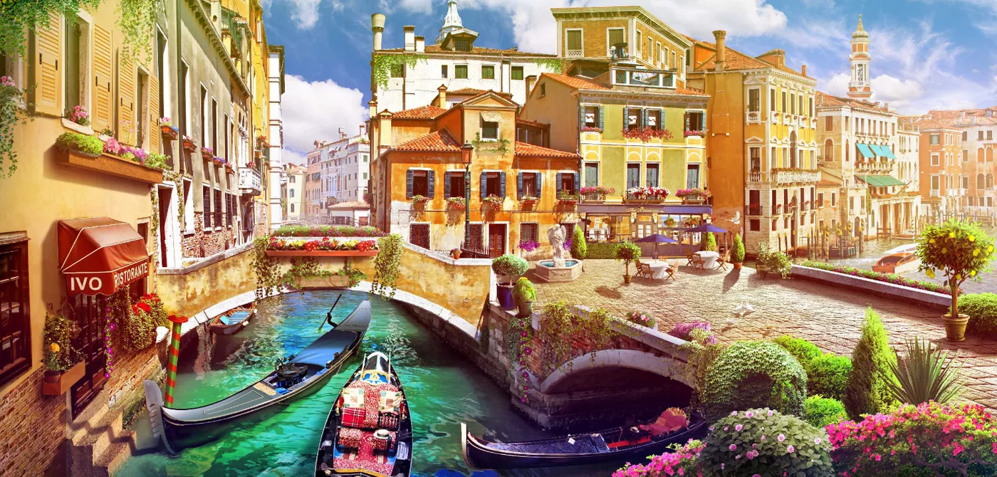 венеция, венецианские каналы, эксклюзивные, мост, улочка, город, бежевые, коричневые, лодка, голубые, бирюзовые, кафе, набережная, гондола, дома, цветы