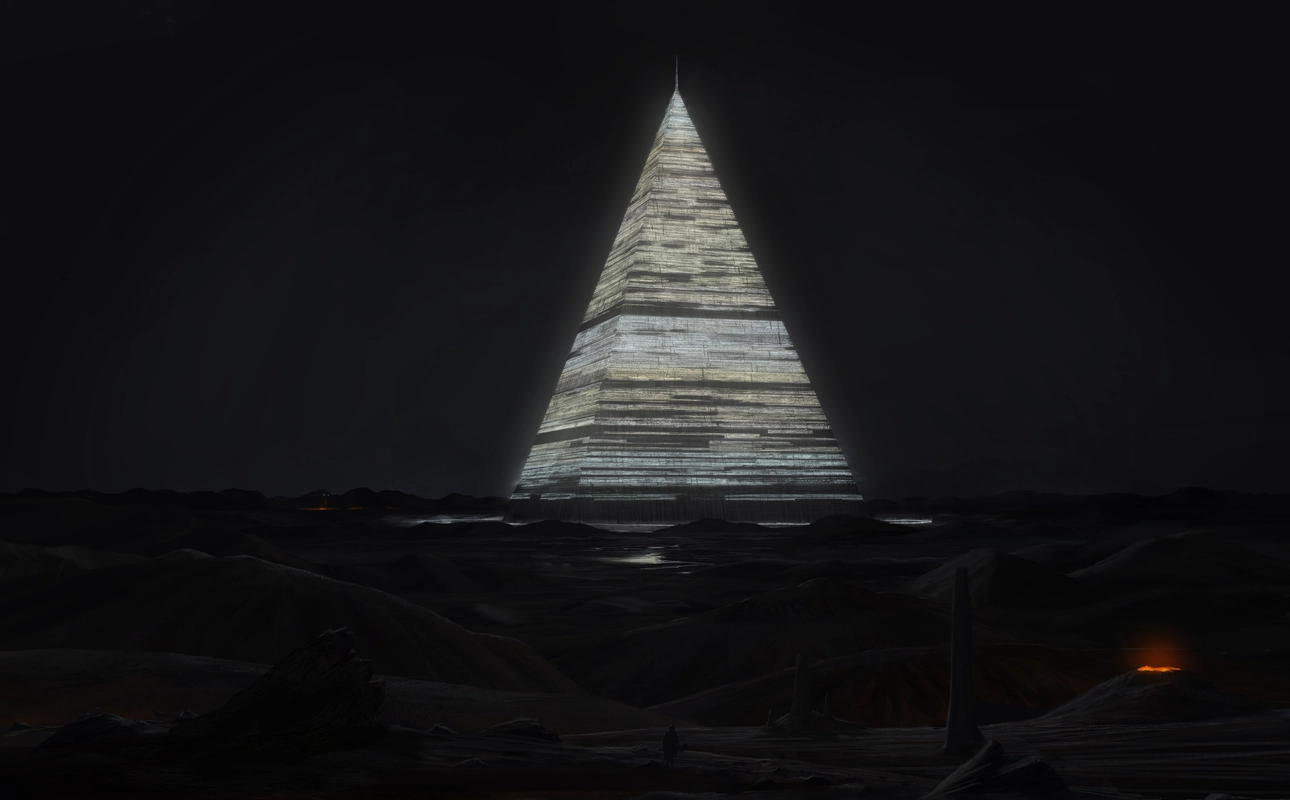 ночь, пирамида, фантастика, белые, черные, здание
