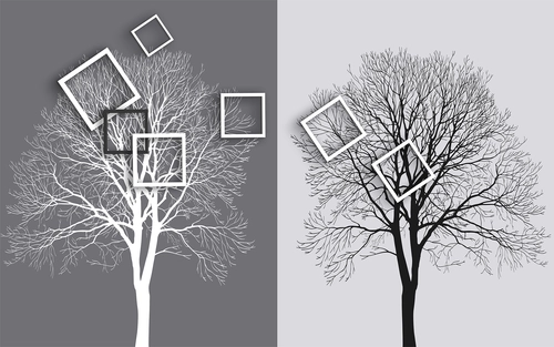 деревья, квадрат, фон, интерьер, белые, серые, черные, 3д, HD